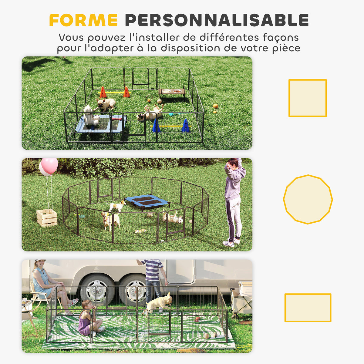 Parc pour chien, enclos chien 12 panneaux modulable et pliable, enclos portable en acier 60H cm avec porte, clôture pour chat, chiens de petit taille, intérieur et extérieur, gris-3