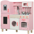 Cuisine Enfant avec Glaçons, Micro-ondes, Four, Plaque, Évier, Machine à Laver, Tableau, 90x 33,3x91,6cm, Rose-0