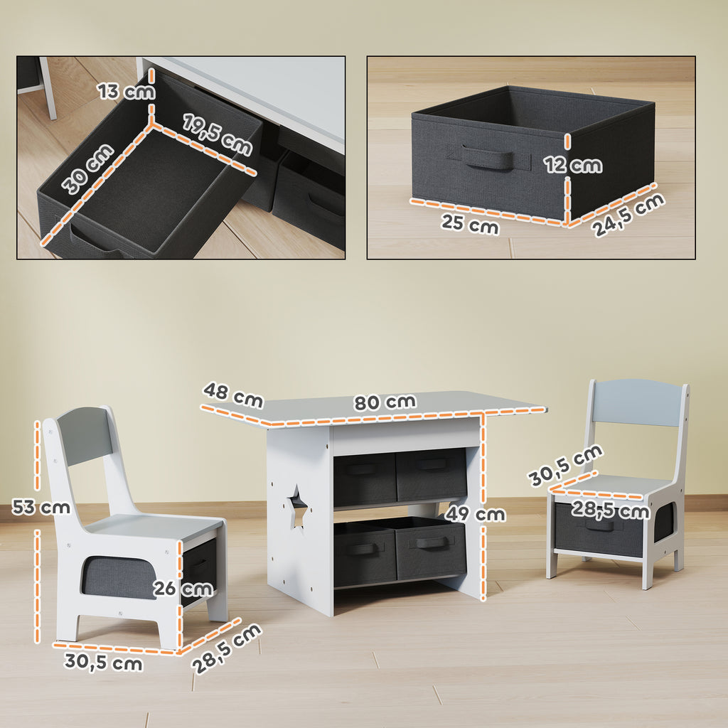 Ensemble table et 2 chaises enfant avec 6 tiroirs amovibles, pour fille garçon 3-8 ans, gris-2