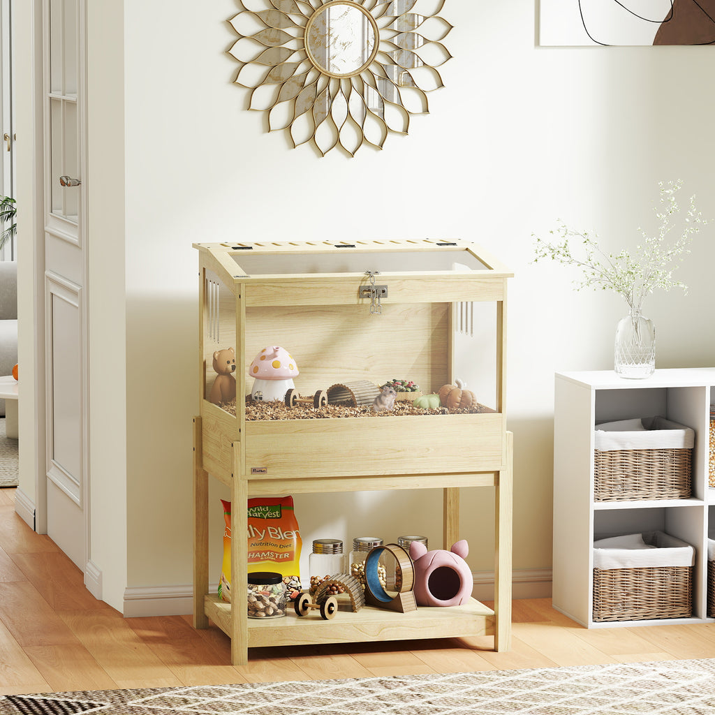 Cage à hamster en bois surélevée avec plateau de rangement couvercle ouvrable 83,2 x 50 x 103 cm effet bois naturel-9