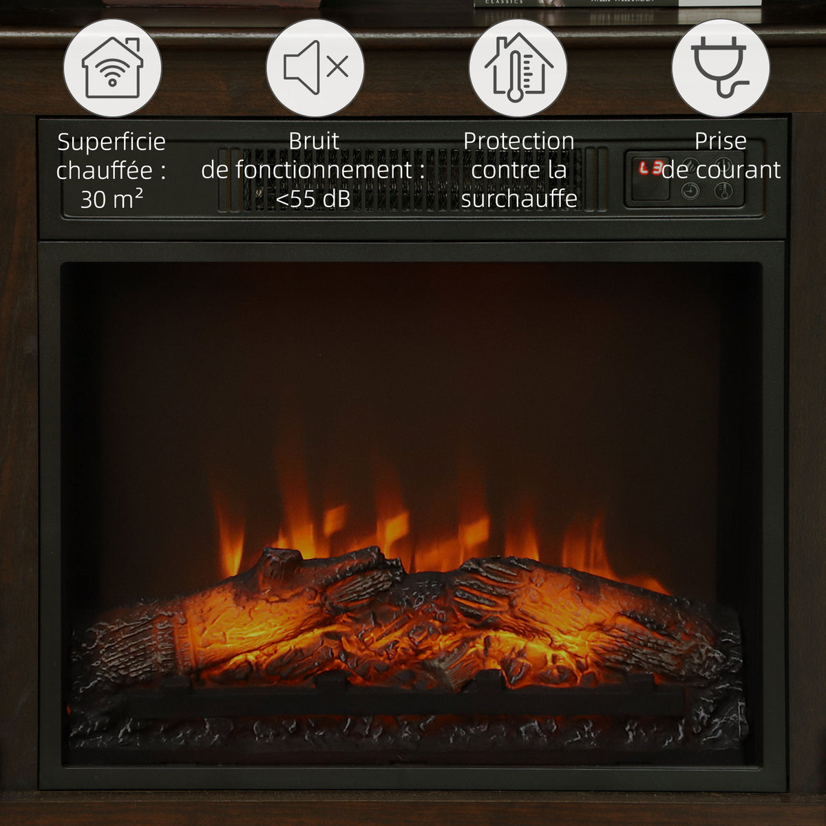 Cheminée électrique effet flammes LED luminosité réglable avec télécommande - 1800 W - 80,5 x 32,3 x 80,5 cm-7