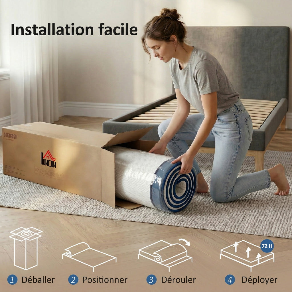 Matelas 160x200cm, matelas 2 personnes, mousse à mémoire de forme au thé vert, housse amovible lavable, fermeté moyenne-7