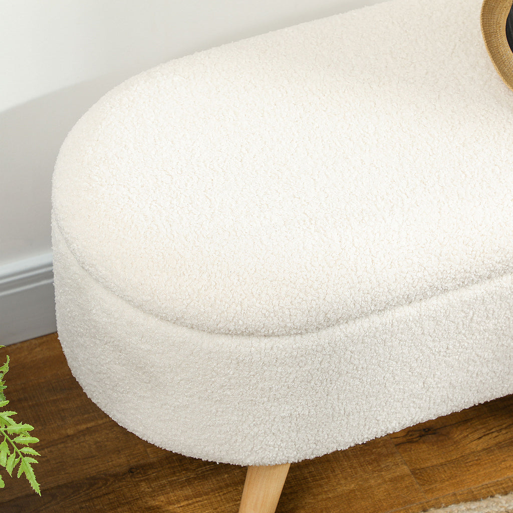 Banc de Rangement, Bout de Lit Rembourré en Peluche Teddy avec Couvercle et Pieds en Bois, 82 x 41 x 45 cm, Blanc-7