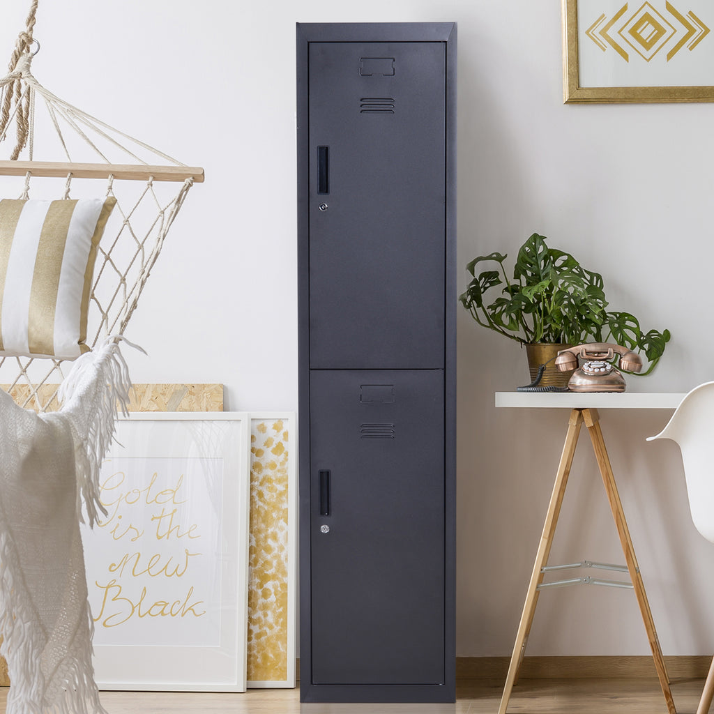 Armoire à casiers à 4 niveaux, casier vestiaire métallique avec 2 portes verrouillables à 2 clés, 38x46x180cm, noir-1