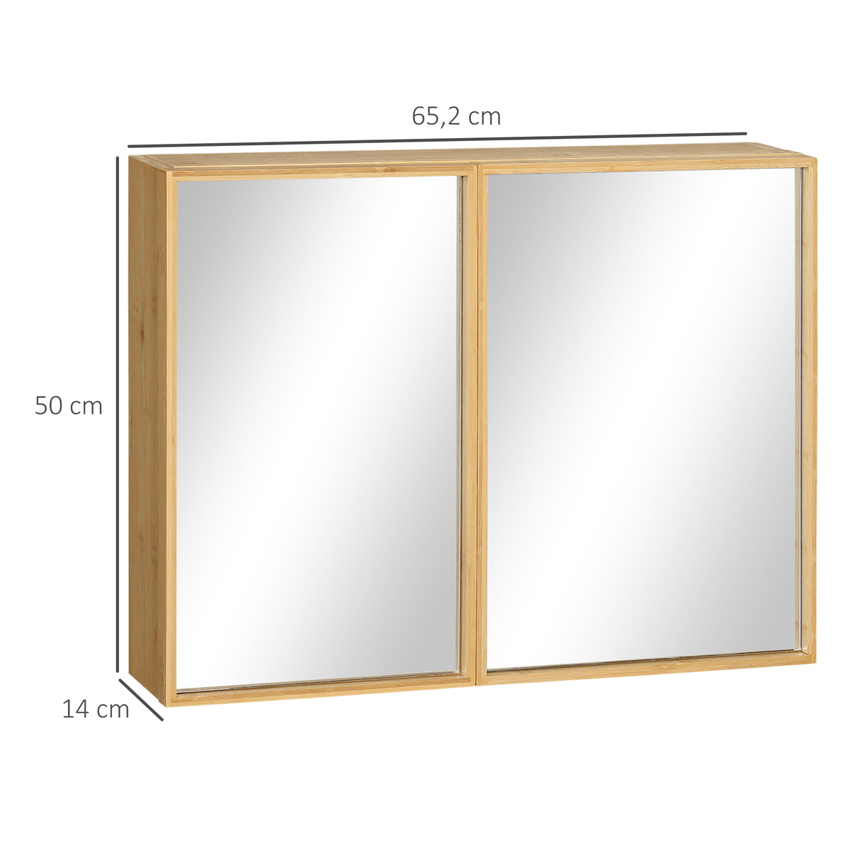 Armoire murale de salle de bain avec miroirs et 2 portes en bambou 65,2 x 14 x 50 cm-2
