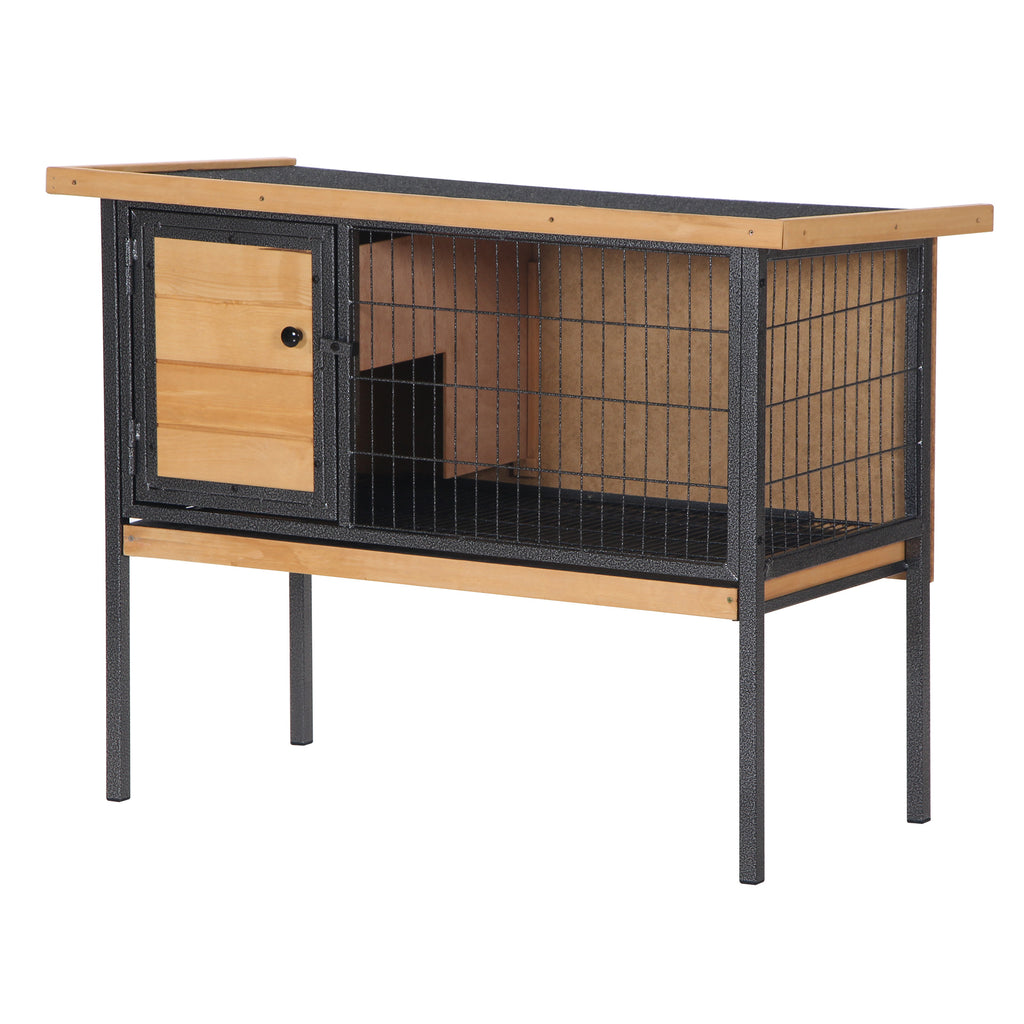 Cage à lapins en bois sur pieds, clapier pour rongeurs, cochons d'inde avec toit ouvrable - dim. 91,5L x 45l x 70H cm-0