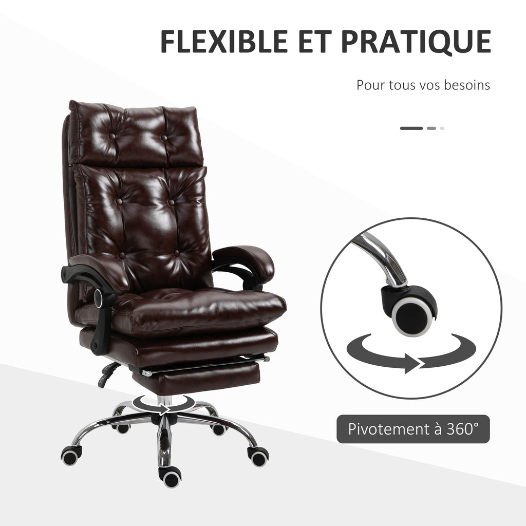 Fauteuil de bureau chaise de bureau ergonomique avec hauteur réglable dossier inclinable repose-pied rétractable marron-5