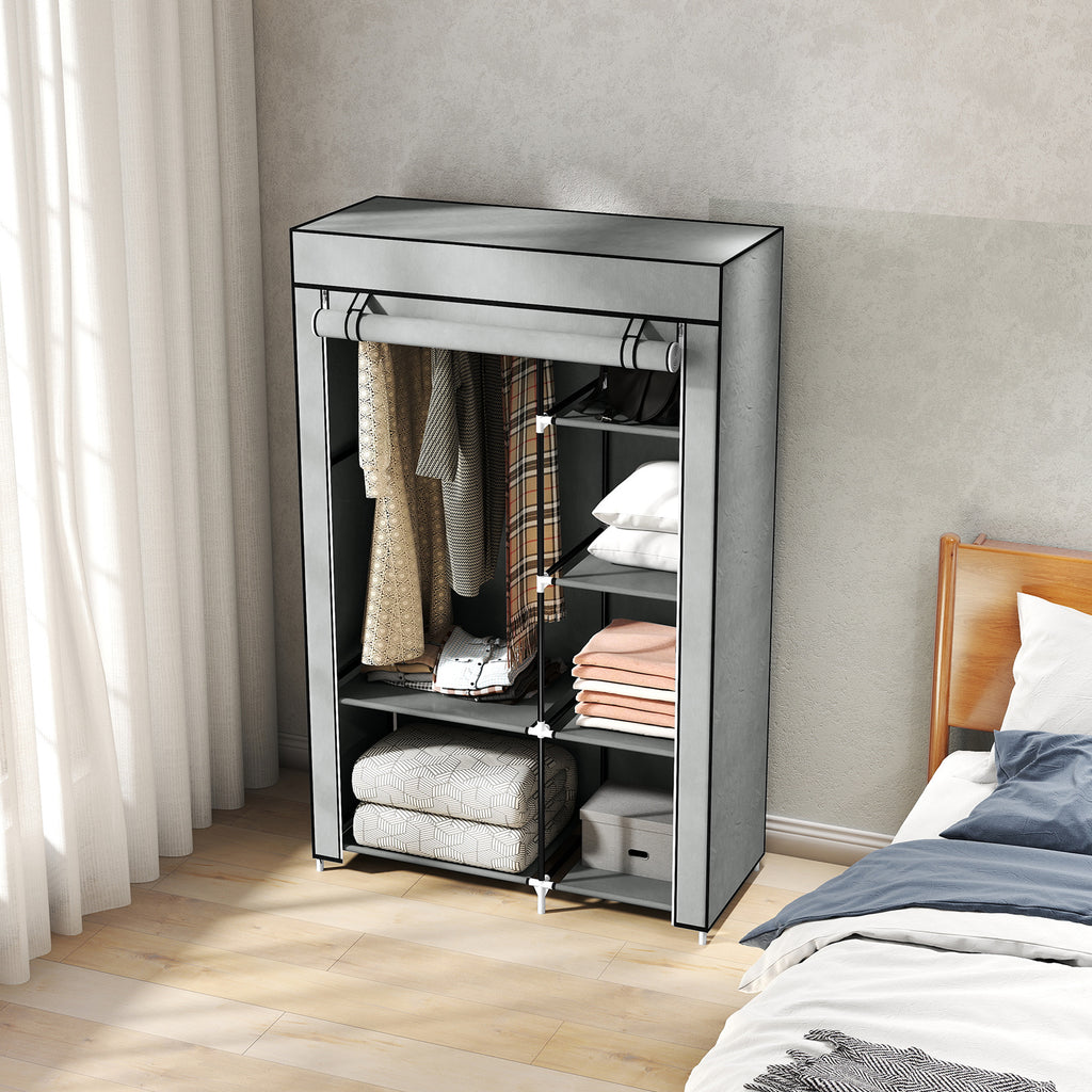 Armoire penderie multi-rangement - 6 étagères, 1 barre - non tissé gris clair-7
