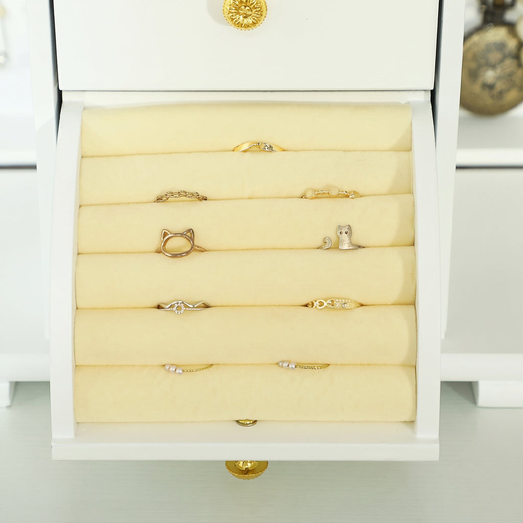 Boîte à Bijoux Femme à 4 Niveaux, Coffre à Bijoux en Bois avec Ailes, Miroir et 2 Tiroirs, 26,5x16 x33,5 cm, Blanc-8