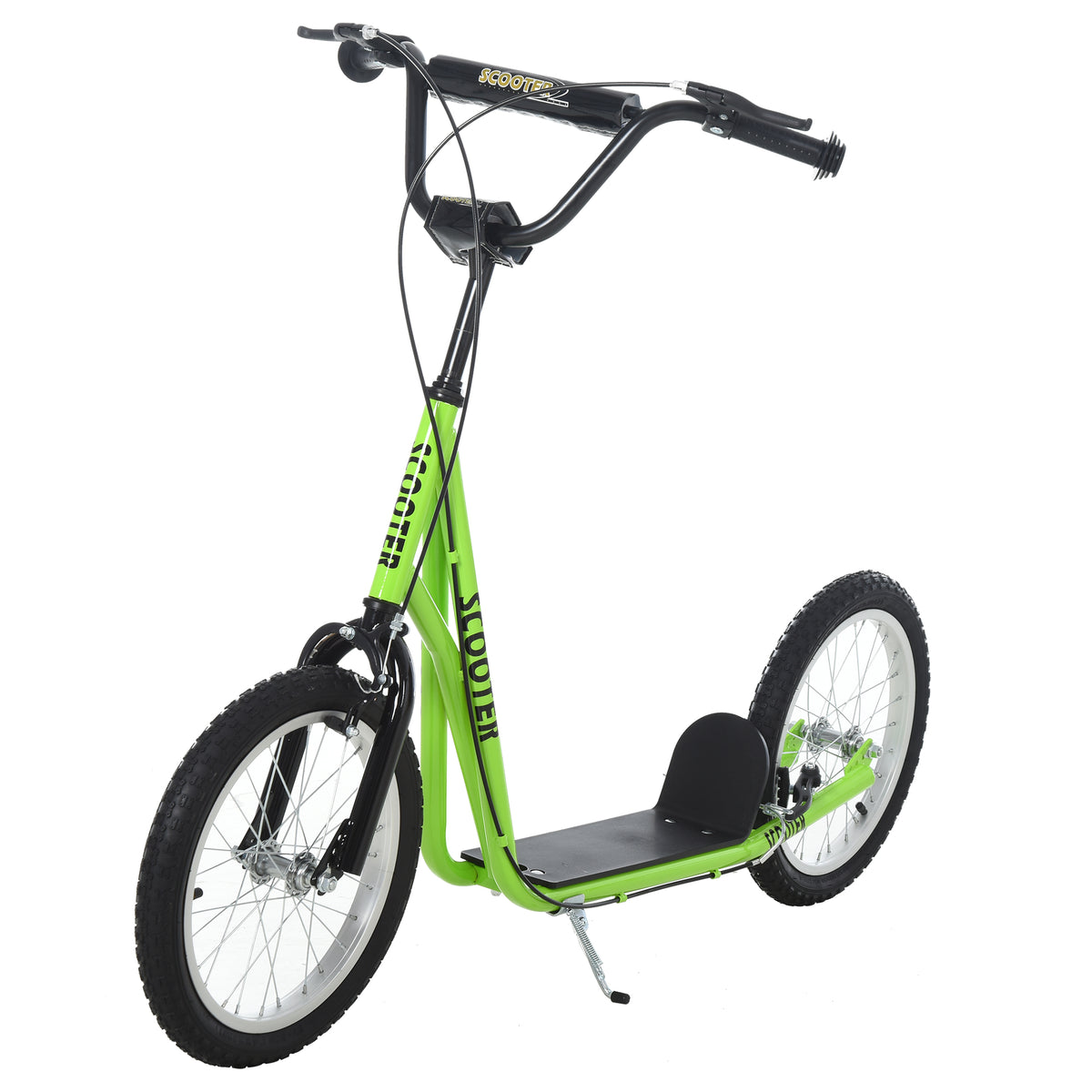 Trottinette patinette pour Enfants à partir de 5 Ans Grands pneus Guidon réglable poignée Frein et béquille Acier Vert-0