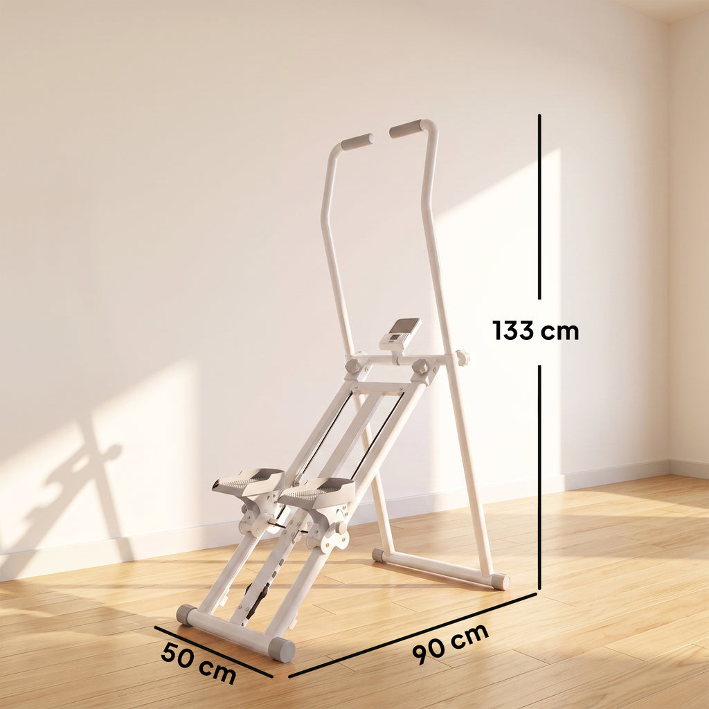 Stepper d'Escalier Pliable, 3 Niveaux de Résistance, Hauteur Réglable, Écran LCD, Charge 150 kg, 90x50x133cm, Blanc-2