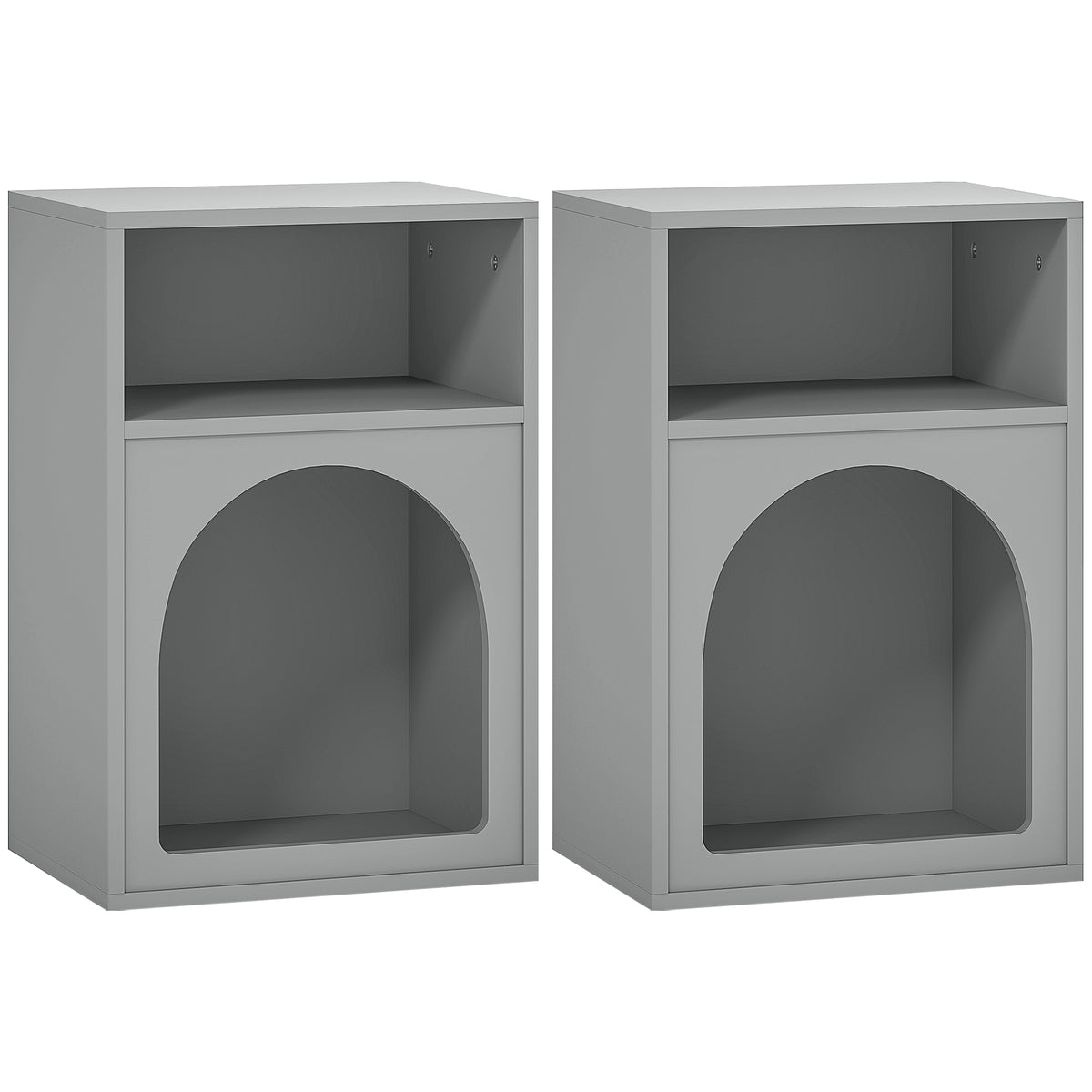 Lot de 2 tables de chevet, table de nuit avec compartiments ouverts, design arqué, 40 x 30 x 60 cm, gris-0