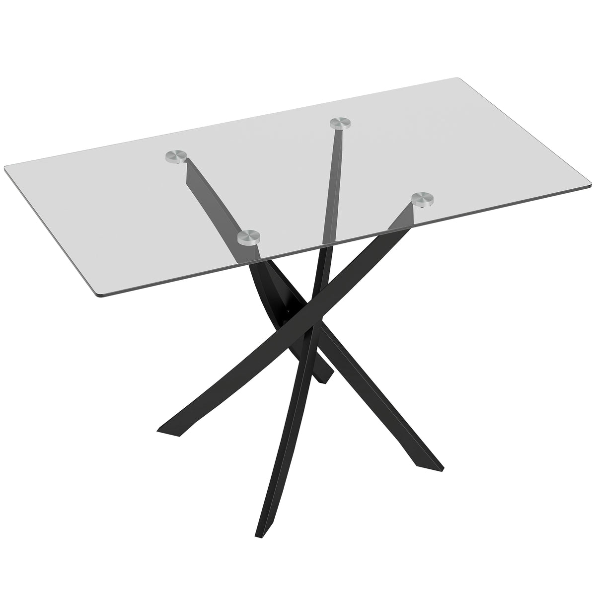 Table de Cuisine, Plateau en Verre Trempé, Piétement Croisé en Acier, Style Moderne, pour Salle à Manger, Cuisine, Salon-0