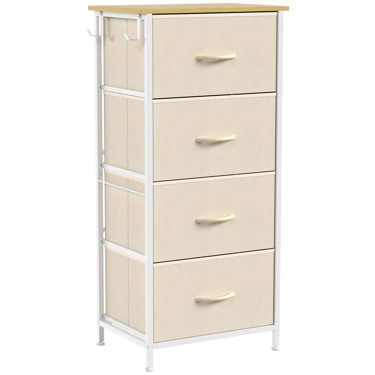 Commode 4 tiroirs en tissu, meuble de rangement avec 4 poches, 2 crochets, structure en acier, 45 x 30 x 94,5 cm, Beige-0