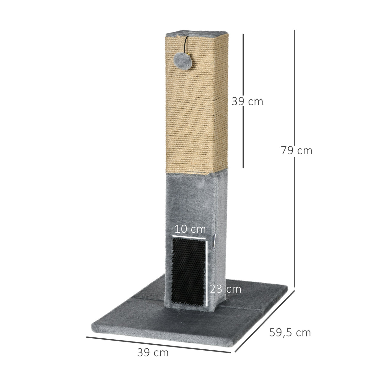 Poteau à gratter pour chat griffoir pour chat balle avec clochette 2 brosses de toilettage 59,5 x 39 x 79 cm beige gris-2