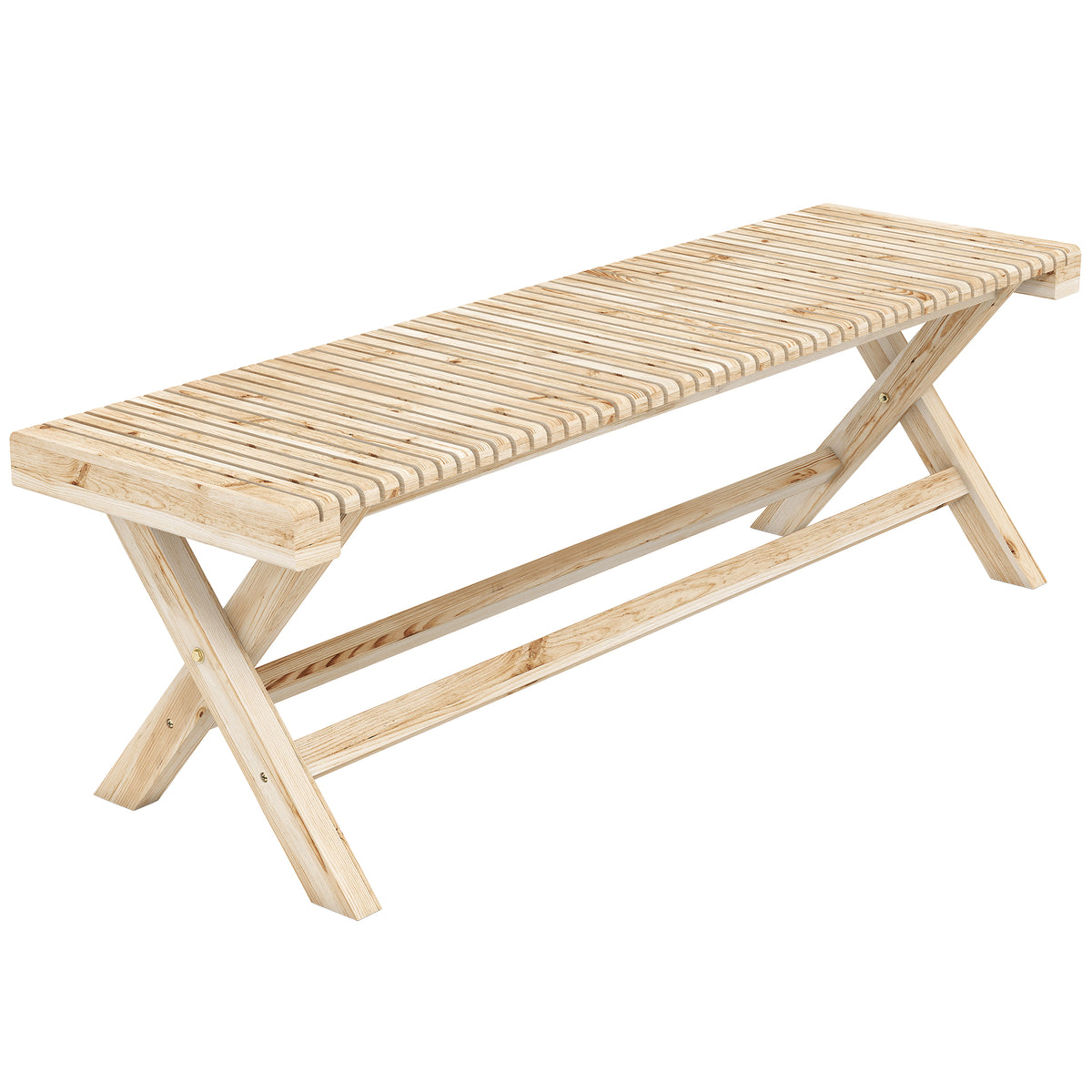 Banc de Jardin en Bois massif, Banquette de Jardin avec Assise à Lattes Effet Bois, 140 x 40 x 43 cm, Bois Naturel-0