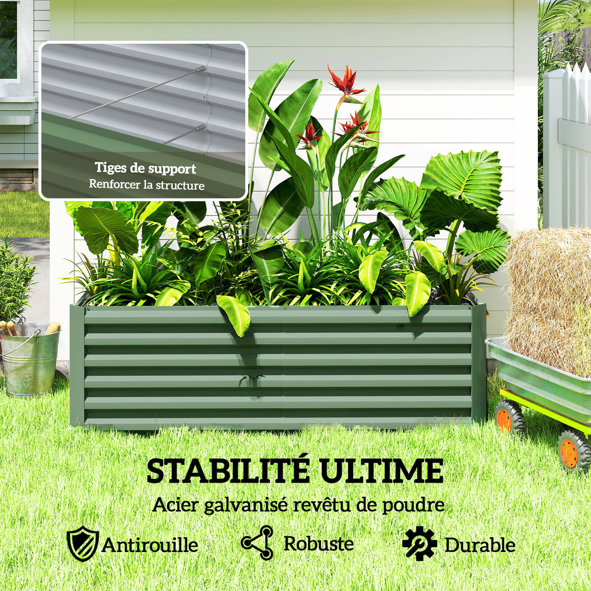 Jardinière surélevée en acier galvanisé, lit de jardin avec fond ouvert, 180 x 90 x 57,5 cm, vert clair-4