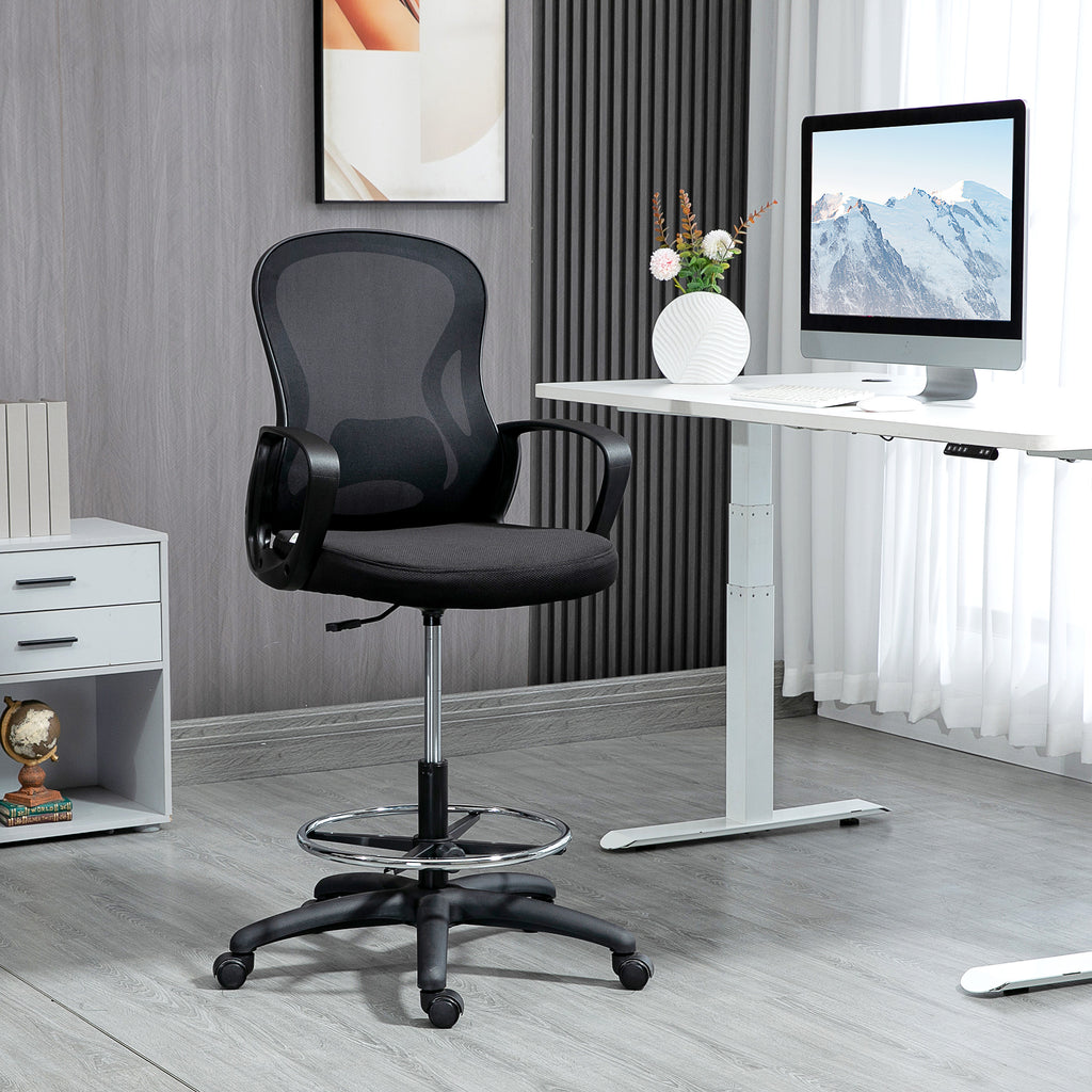 Lot de 2 fauteuils de bureau chaise de bureau assise haute réglable pivotant 360° maille respirante noir-9