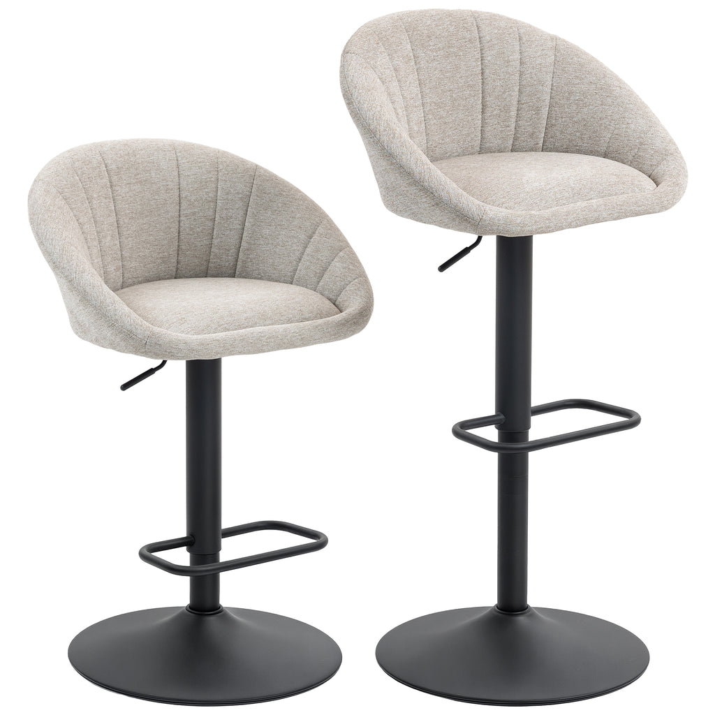Lot de 2 tabourets de bar, chaises de bar hauteur réglable avec dossier et accoudoirs, repose-pieds, beige-0