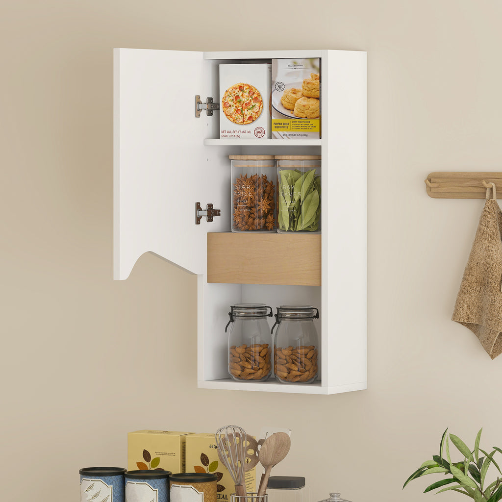 Armoire murale de salle de bain avec porte à fermeture douce, étagère réglable et compartiment ouvert, 30x17x67cm, blanc-8