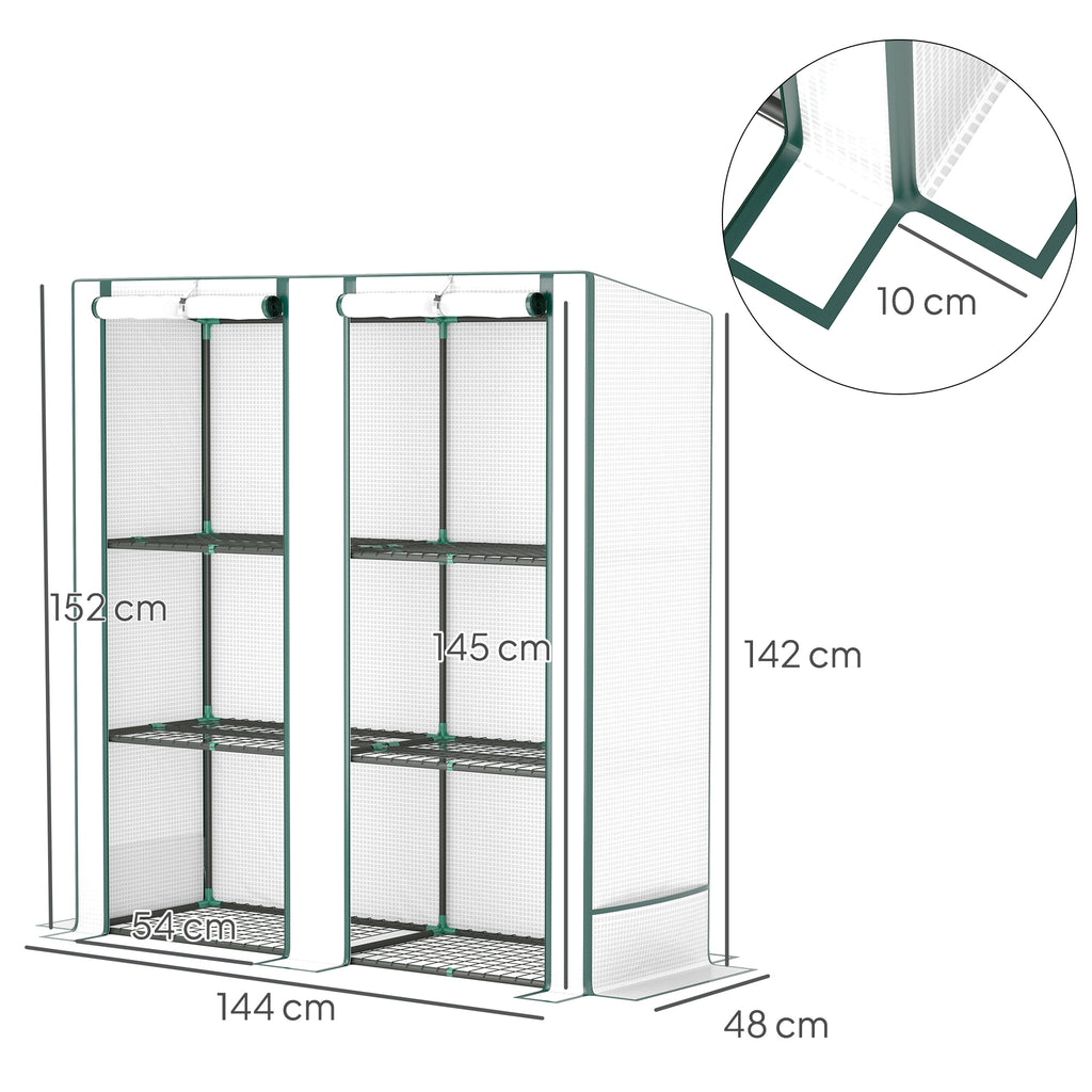 Serre de jardin avec étagères métalliques à 3 niveaux serre de balcon couverture PE toit incliné 144 x 48 x 152 cm blanc-2