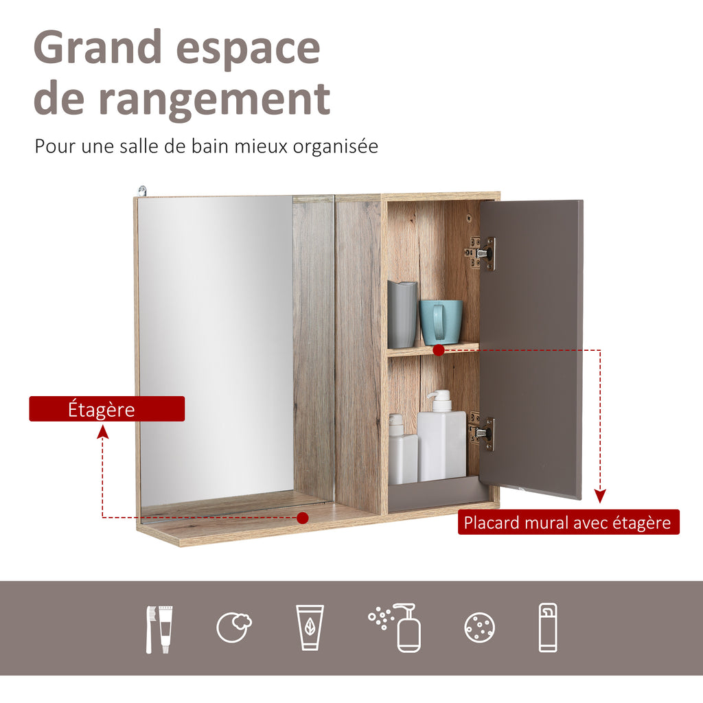 Miroir de Salle de Bain avec étagère et Placard - système Fixation intégré - Panneaux Particules chêne Clair Gris-3