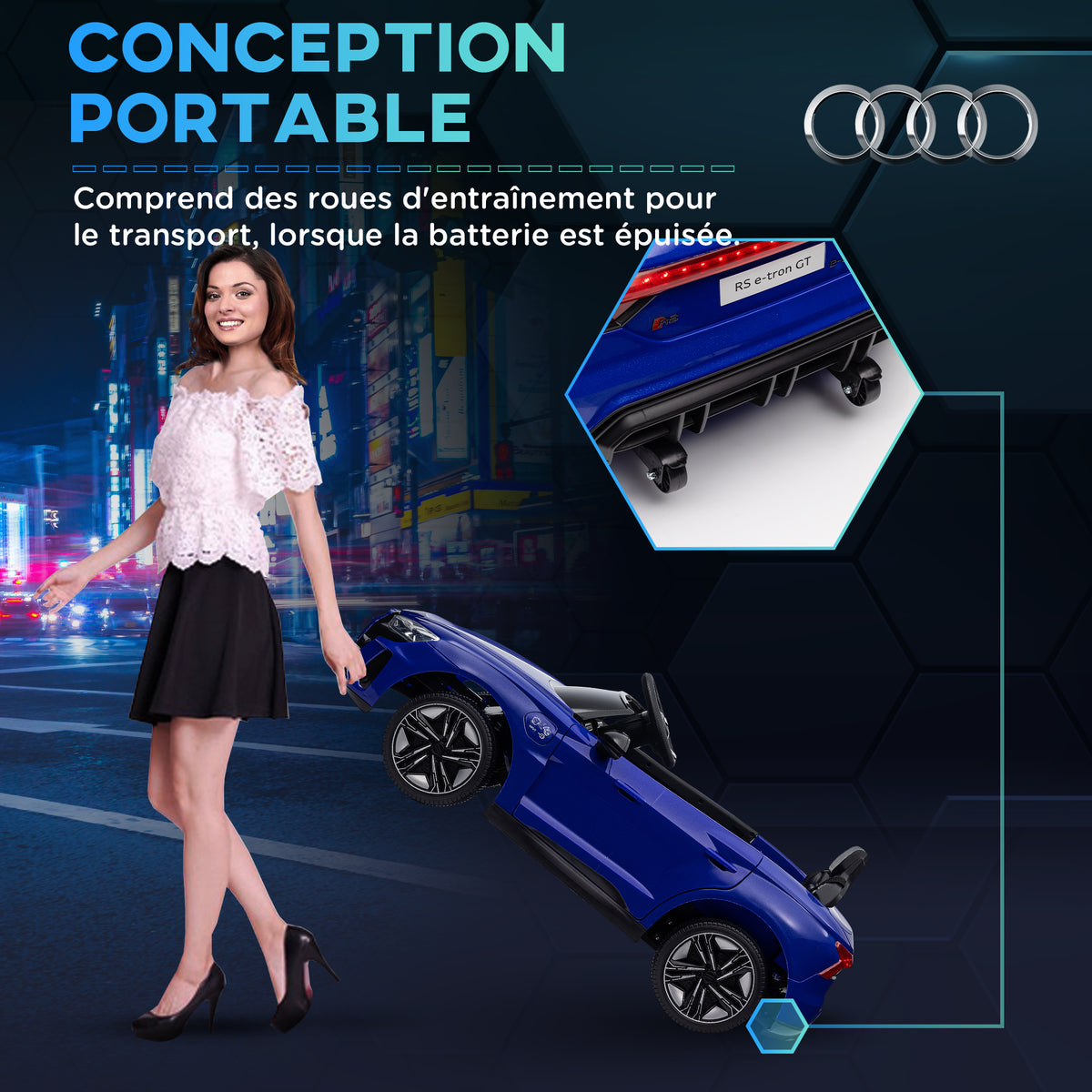 Voiture véhicule électrique enfant 12 V - télécommande parentale - effets sonores, lumineux - Audi RS E-tron GT bleu-5