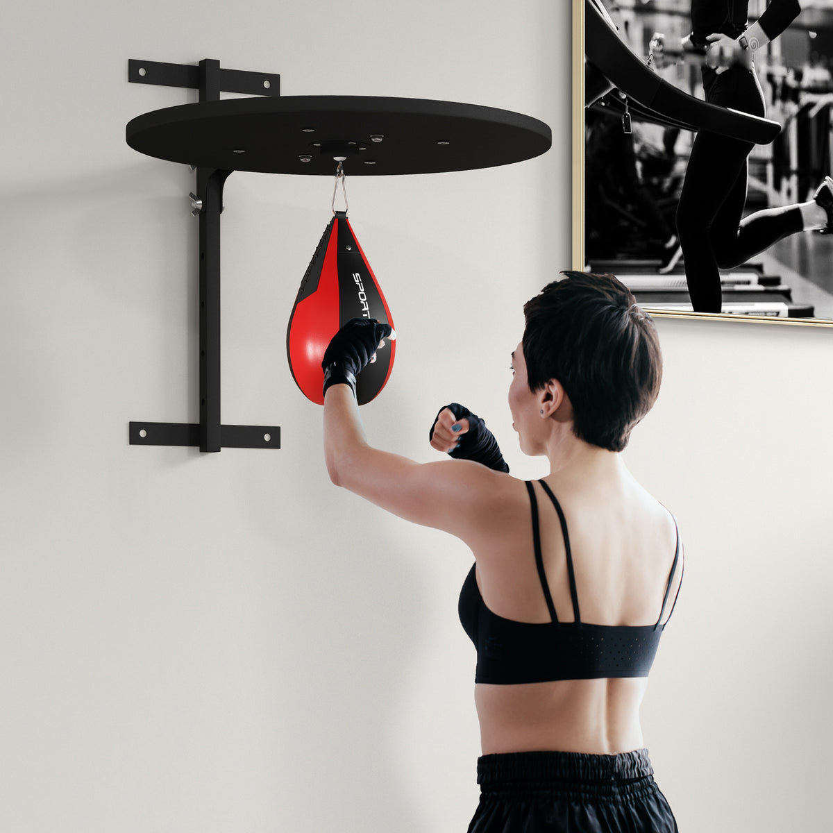 Plateforme murale avec poire de vitesse sac de frappe pour entraînement de boxe, hauteur ajustable pivotant à 360°-1