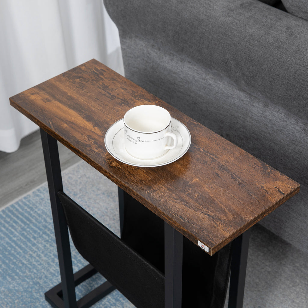 Table d'appoint bout de canapé avec porte-revues strucuture en acier design industriel 49 x 19 x 55 cm noir marron foncé-7