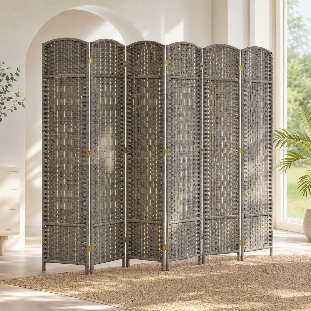 Paravent intérieur en bois 6 panneaux séparateur de pièce pliable pour salon chambre 270 x 180 cm gris mélangé-8