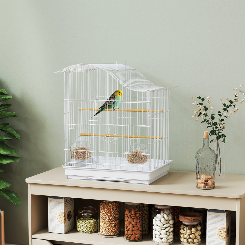 Cage à oiseau volière avec 4 portes, 2 perchoirs, plateau coulissant, pour inséparables perruches 4,7,5x36x54,5cm, blanc-9