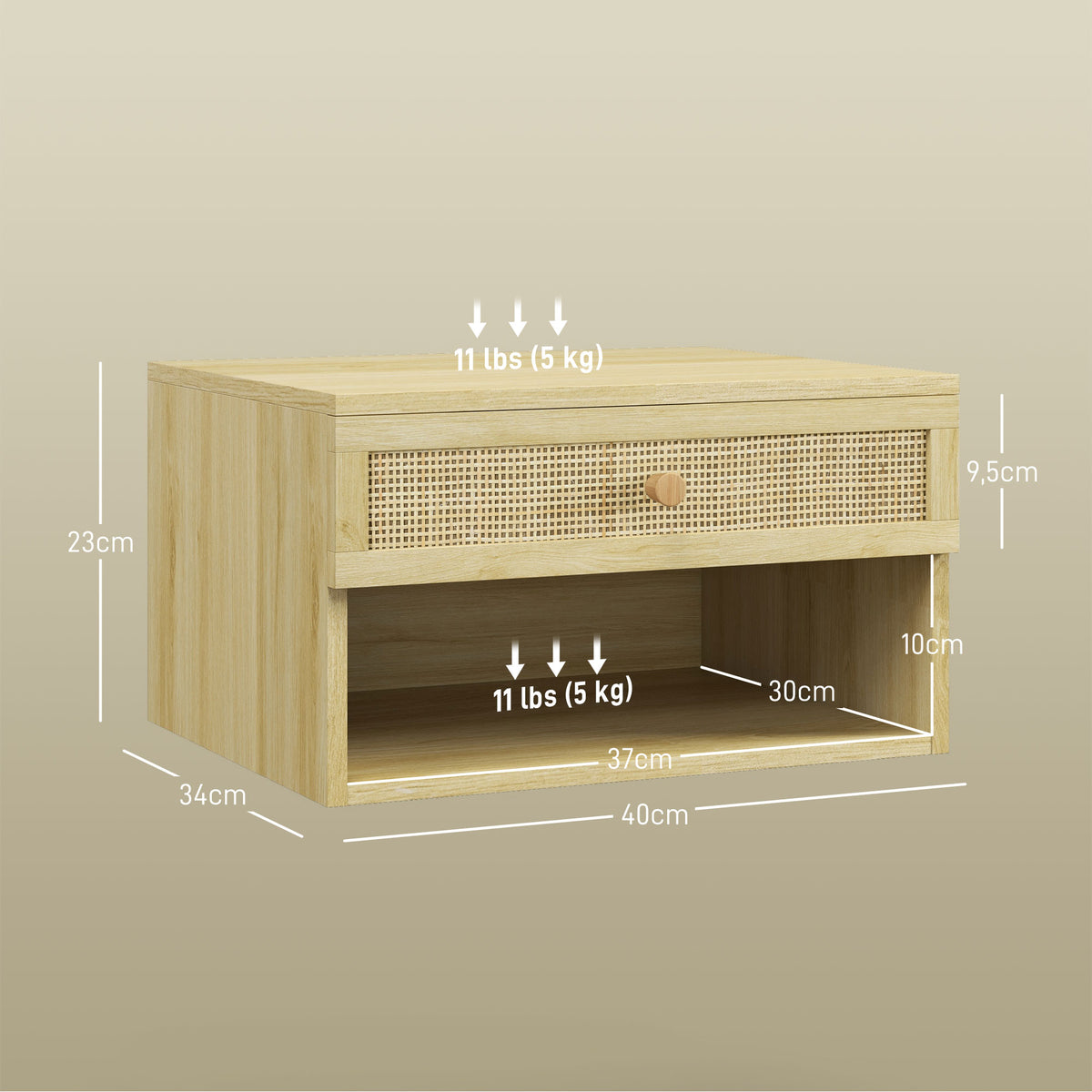 Lot de 2 tables de chevet murales tiroir coulissant, niche, plateau - en bois dim. 40L x 34l x 23H cm-2