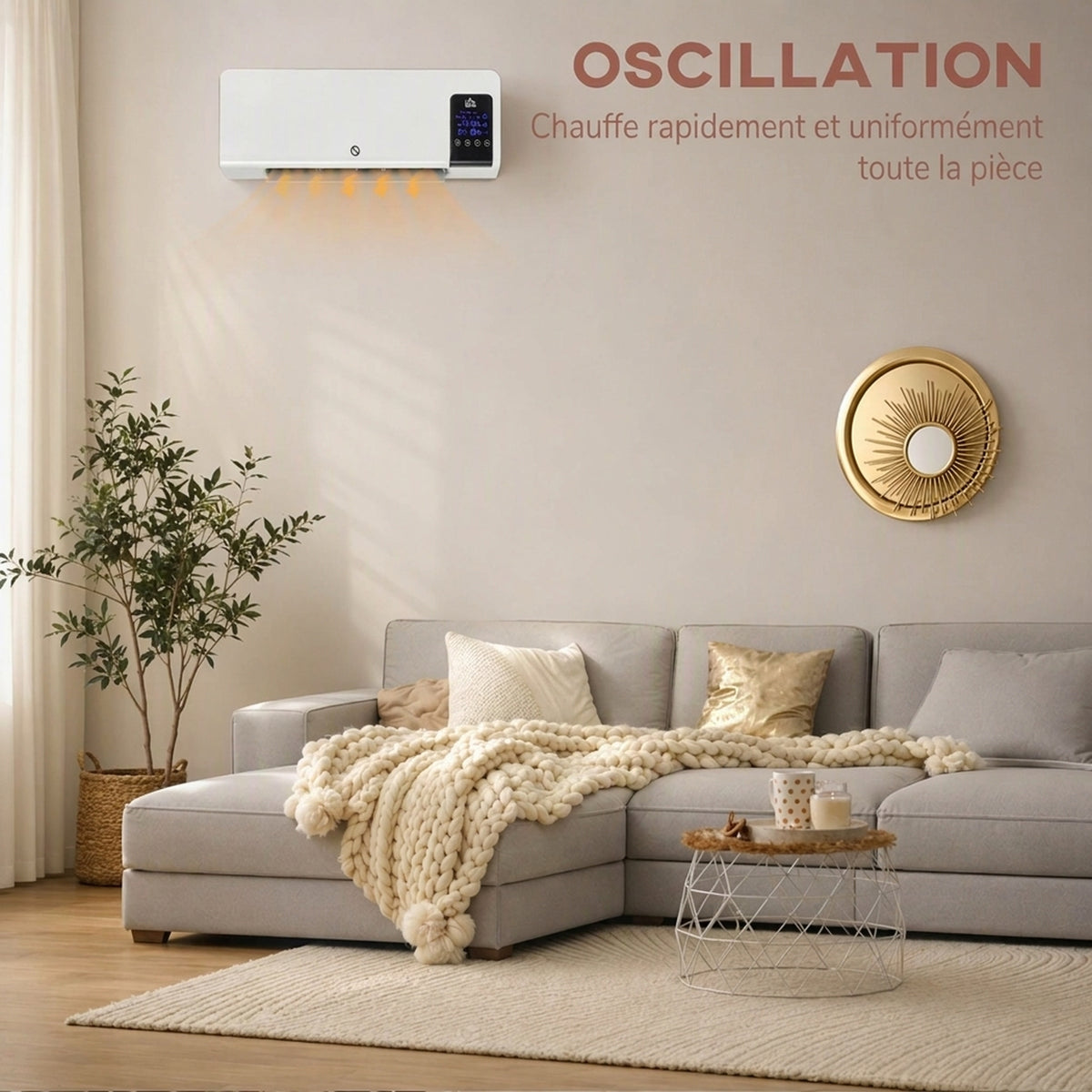 Radiateur soufflant mural chauffage céramique PTC - 1000 W / 2000 W oscillation minuterie avec télécommande blanc-6