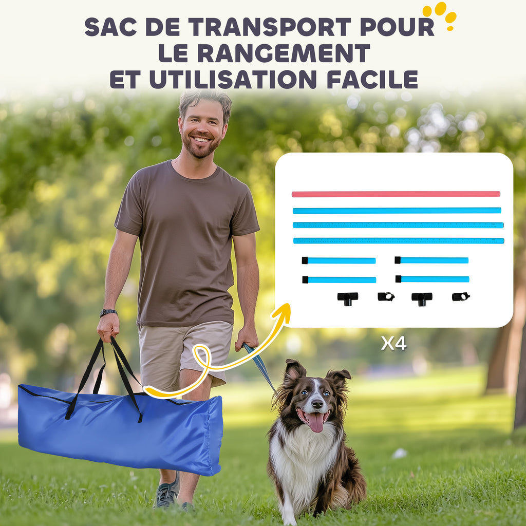 Agility Sport pour Chiens, Set de 4 Obstacles Professionnels avec Système de Maintien au Sol, 99x65x94cm, Bleu Clair-5