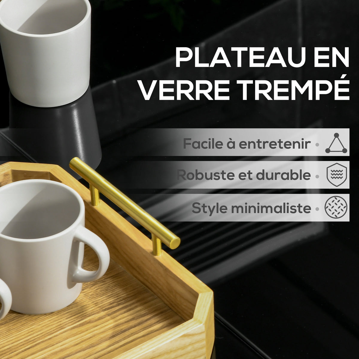 Table de jardin rectangulaire pour 8 personnes avec plateau en verre trempé et cadre en aluminium noir-3