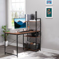 Bureau d'angle avec rangement design Industriel avec bibliothèque 3 étagères panneaux particules aspect noyer-0