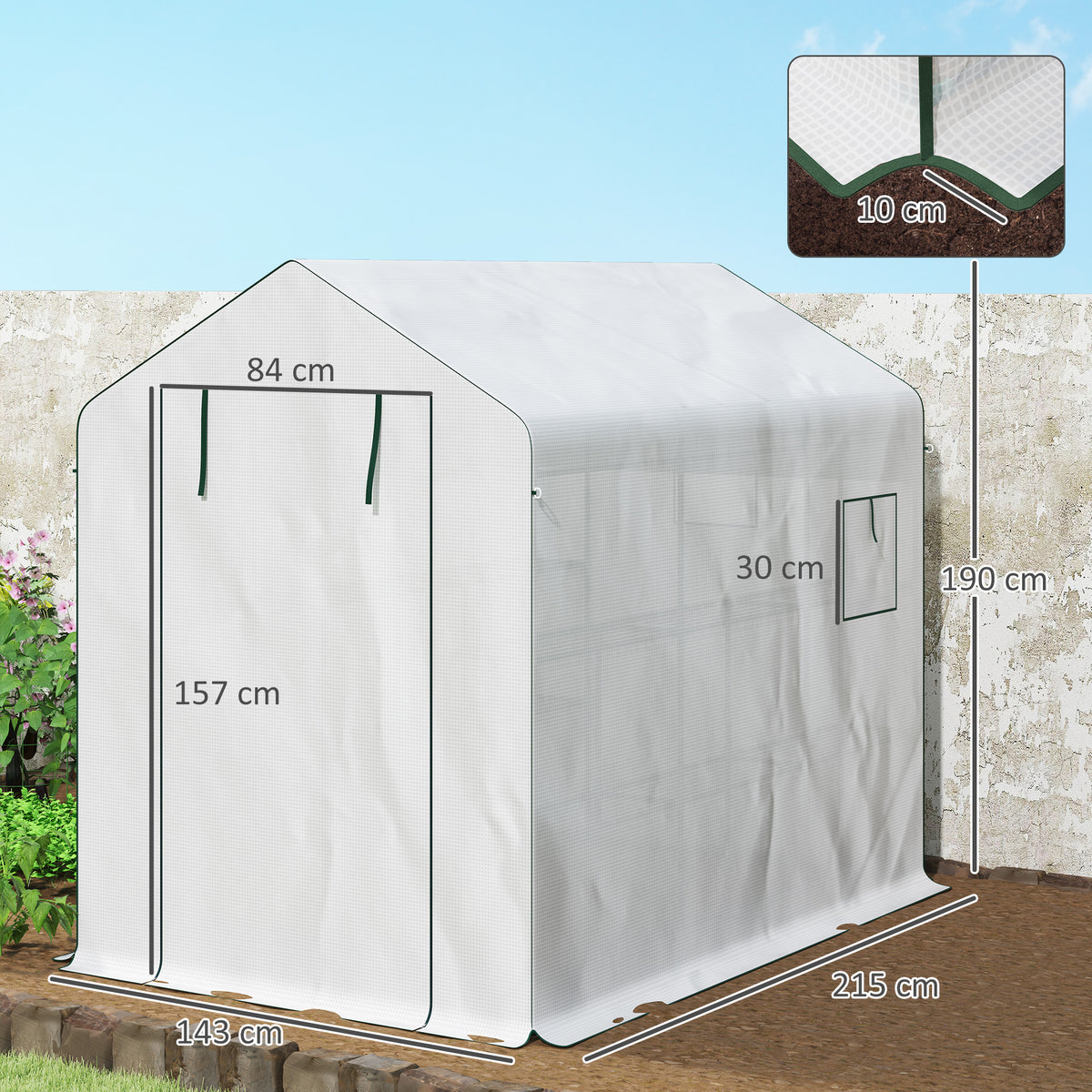 Serre de jardin 3 m² avec étagères 3 niveaux, PE renforcée 135 g/m² anti-UV, porte enroulable et fenêtres en maille-2