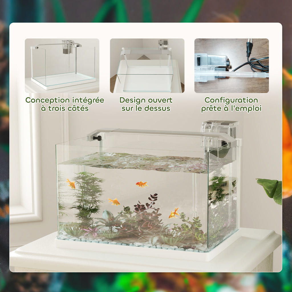 Aquarium en verre avec lumières LED aquarium de 20L pompe à filtre 38 x 26 x 27 cm blanc-6