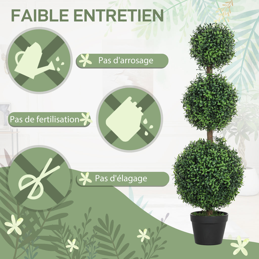 Lot de 2 arbres artificiels 101,6 cm 3 boules de buis topiaires fausse plante vert PE avec pot intérieur et extérieur-5