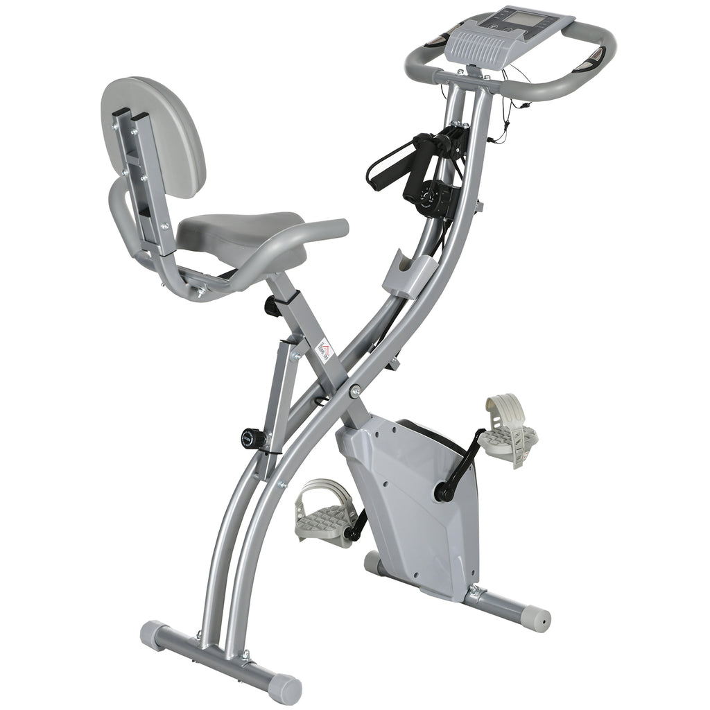 Vélo d'appartement pliant 8 niveaux de résistance magnétique dossier selle réglable poignées ergonomiques noir gris-0