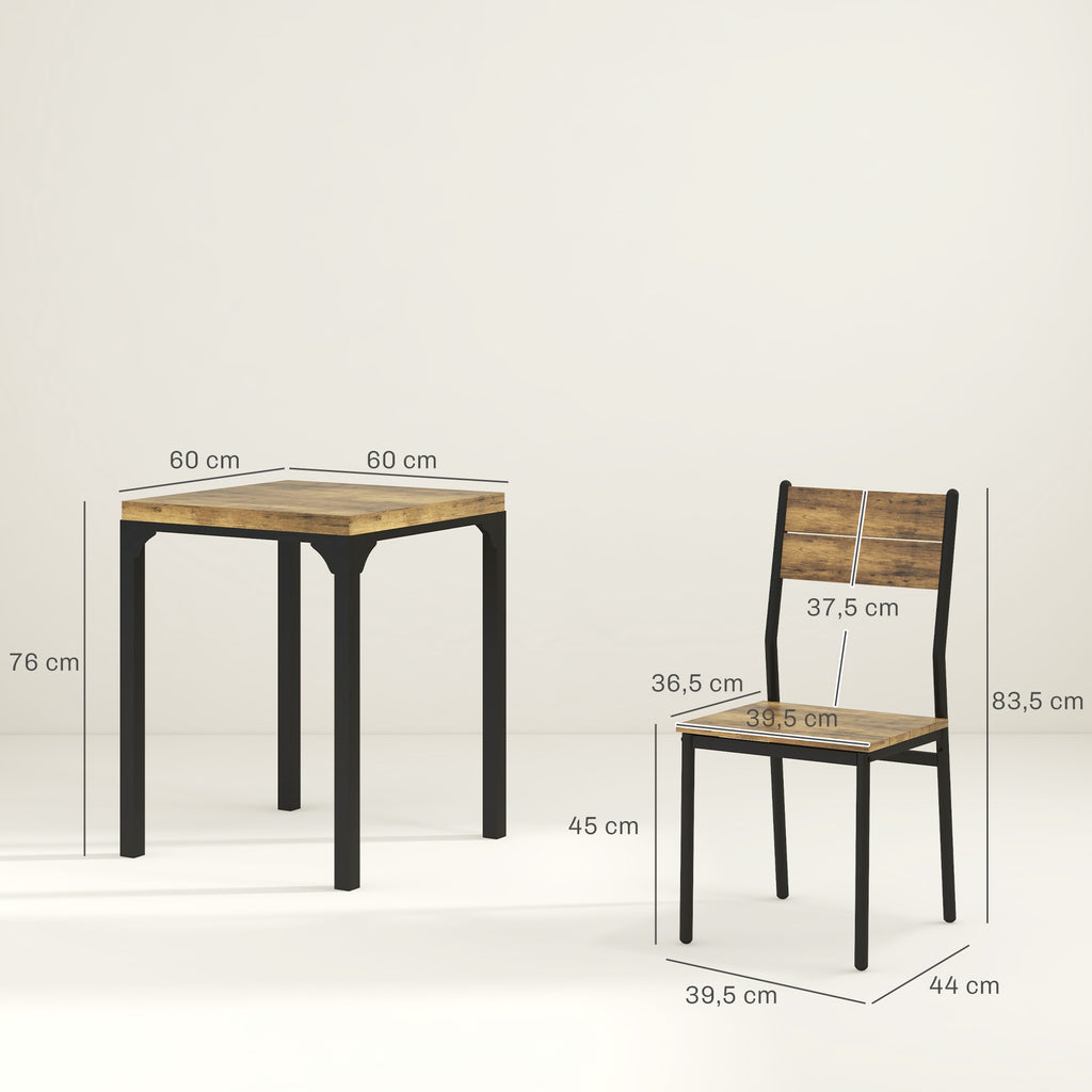 Ensemble table à manger avec 2 chaises encastrables, pour cuisine salon maison, rustique-2