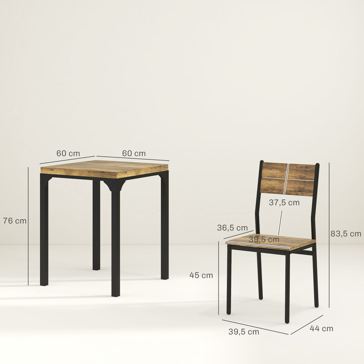 Ensemble table à manger avec 2 chaises encastrables, pour cuisine salon maison, rustique-2