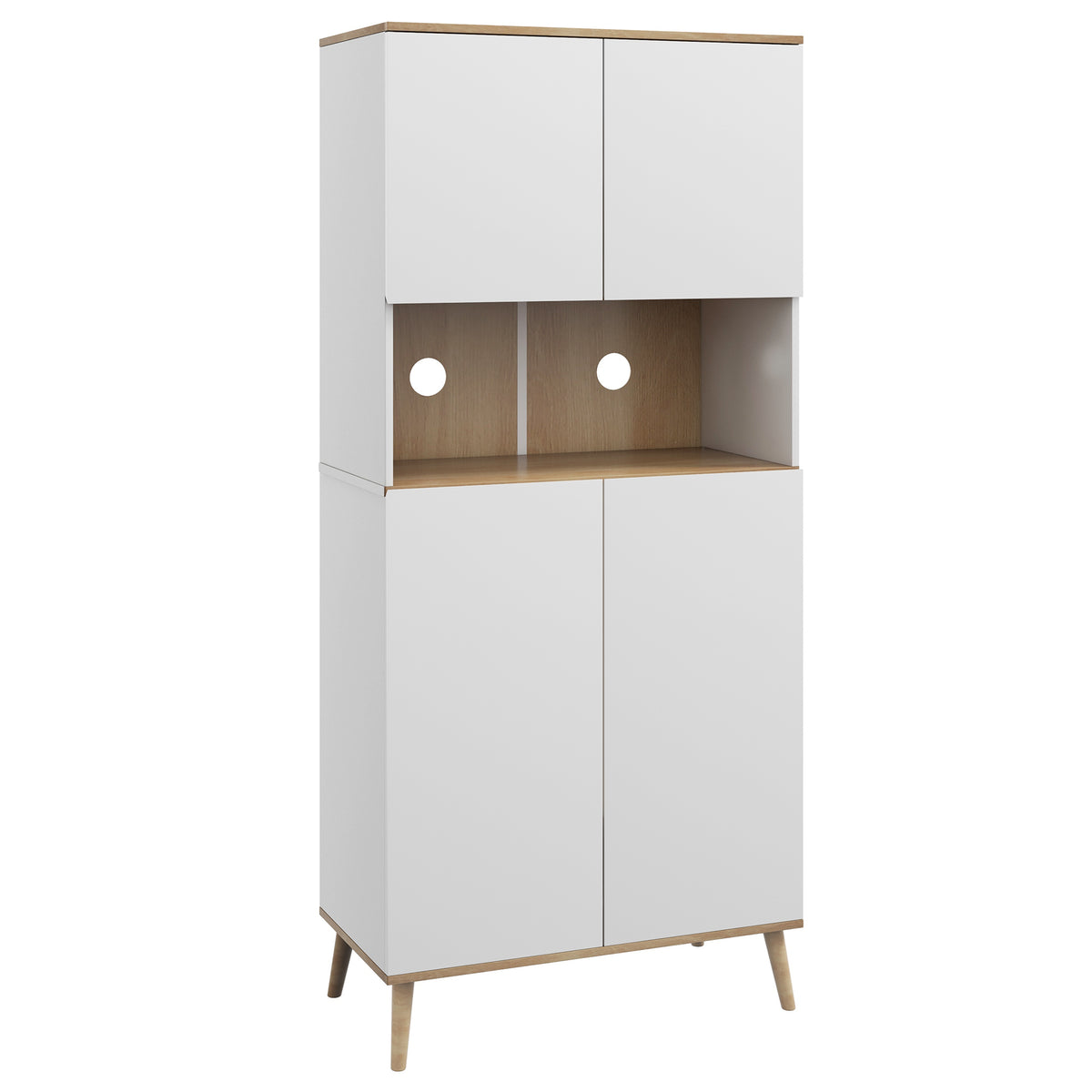 Buffet de cuisine armoire de rangement 2 placards avec porte étagères réglables niche centrale 2 passe-câbles blanc-0