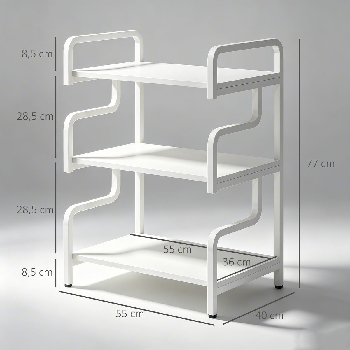 Étagère de rangement à 3 niveaux étagère en métal design industriel structure en acier 55 x 40 x 77 cm blanc-2