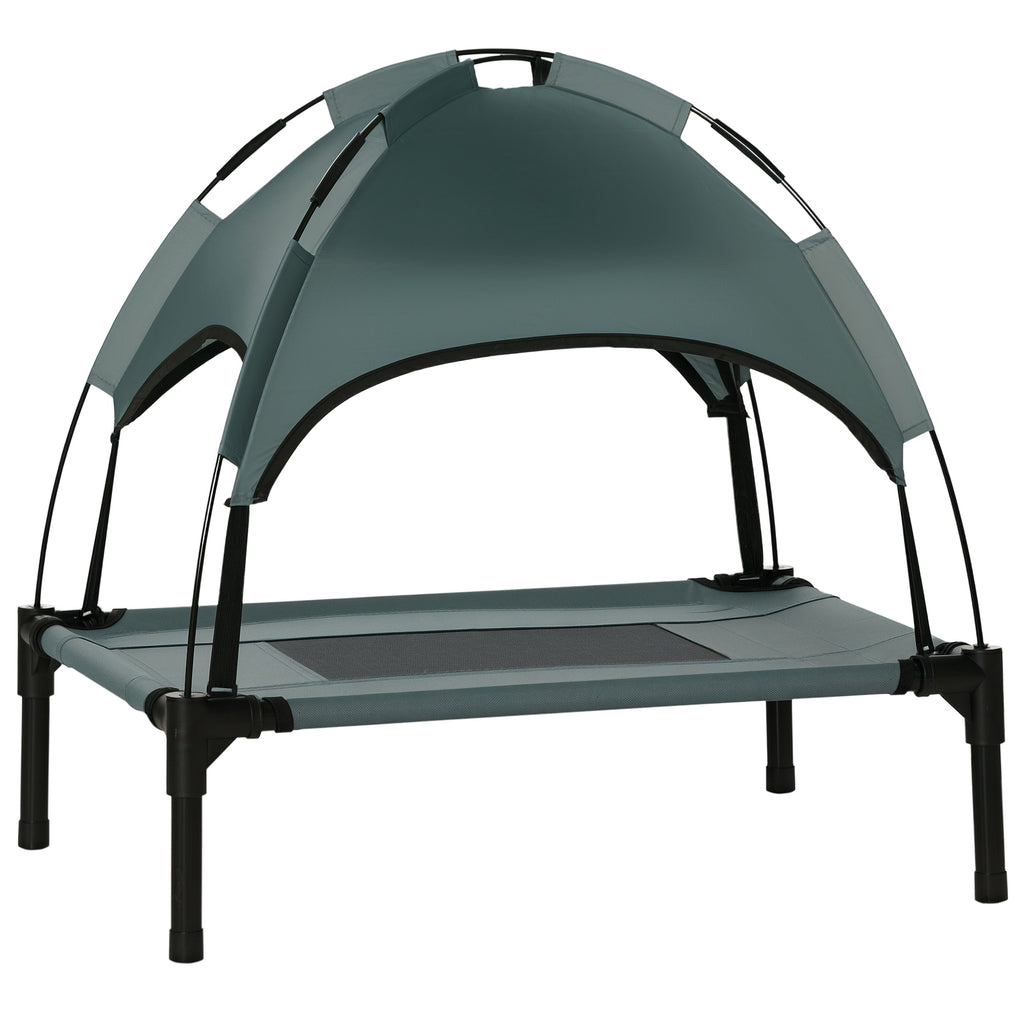 Lit chien sureleve avec parasol, lit de camp chien chat sur pieds tissu Oxford respirant, anti-UV cadre en métal sac de transport inclus couchage extérieur pour chat 161 x 46 x 61 cm gris noir-0