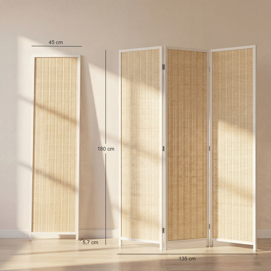 Paravent en bois séparateur de pièce closion de séparation pliable 3 panneaux 135 x 180 cm blanc-2