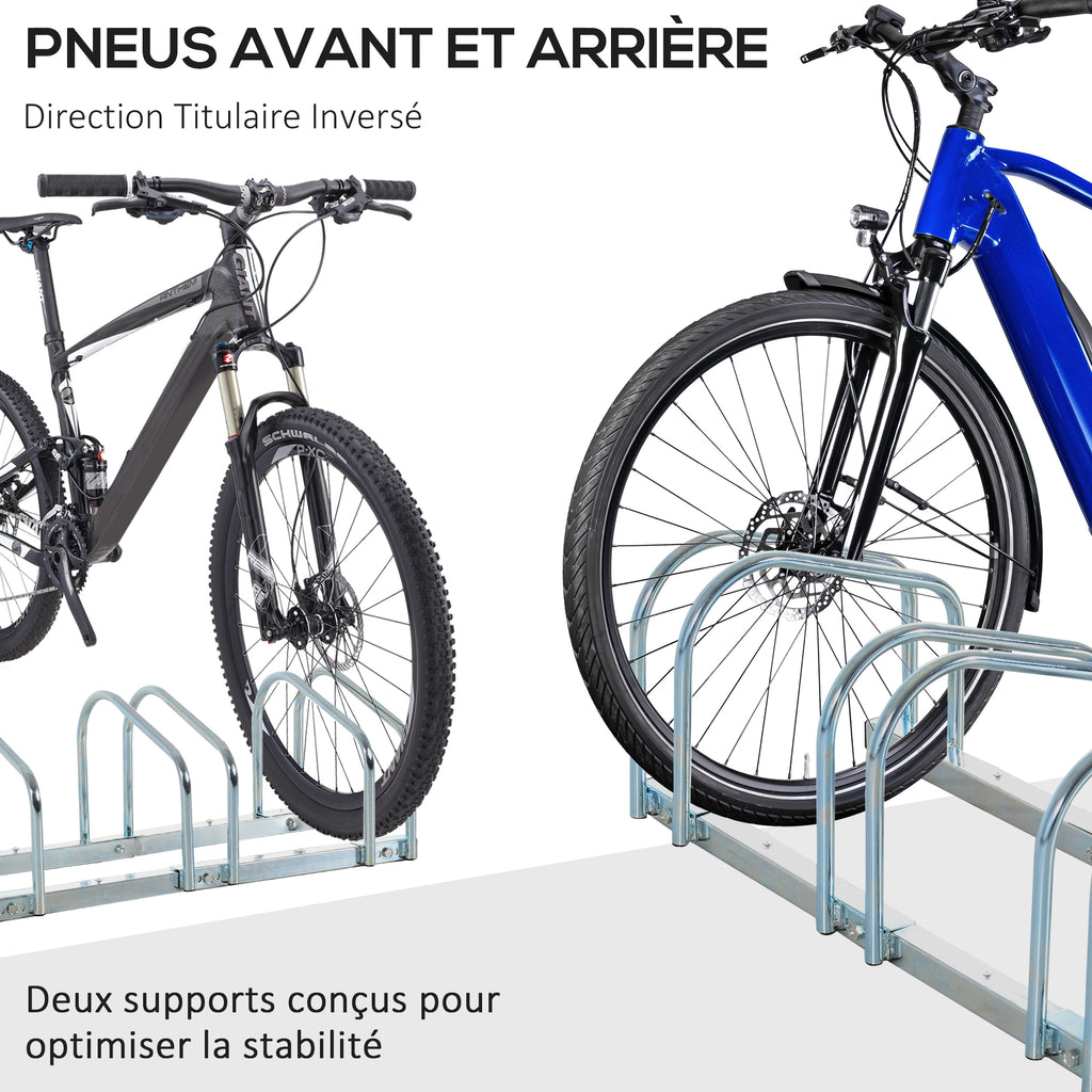 Râtelier 5 vélos range-vélos support de rangement pneu 65 mm sol ou mural pour VTT enfants BMX 145 x 33 x 27 cm acier argent-5