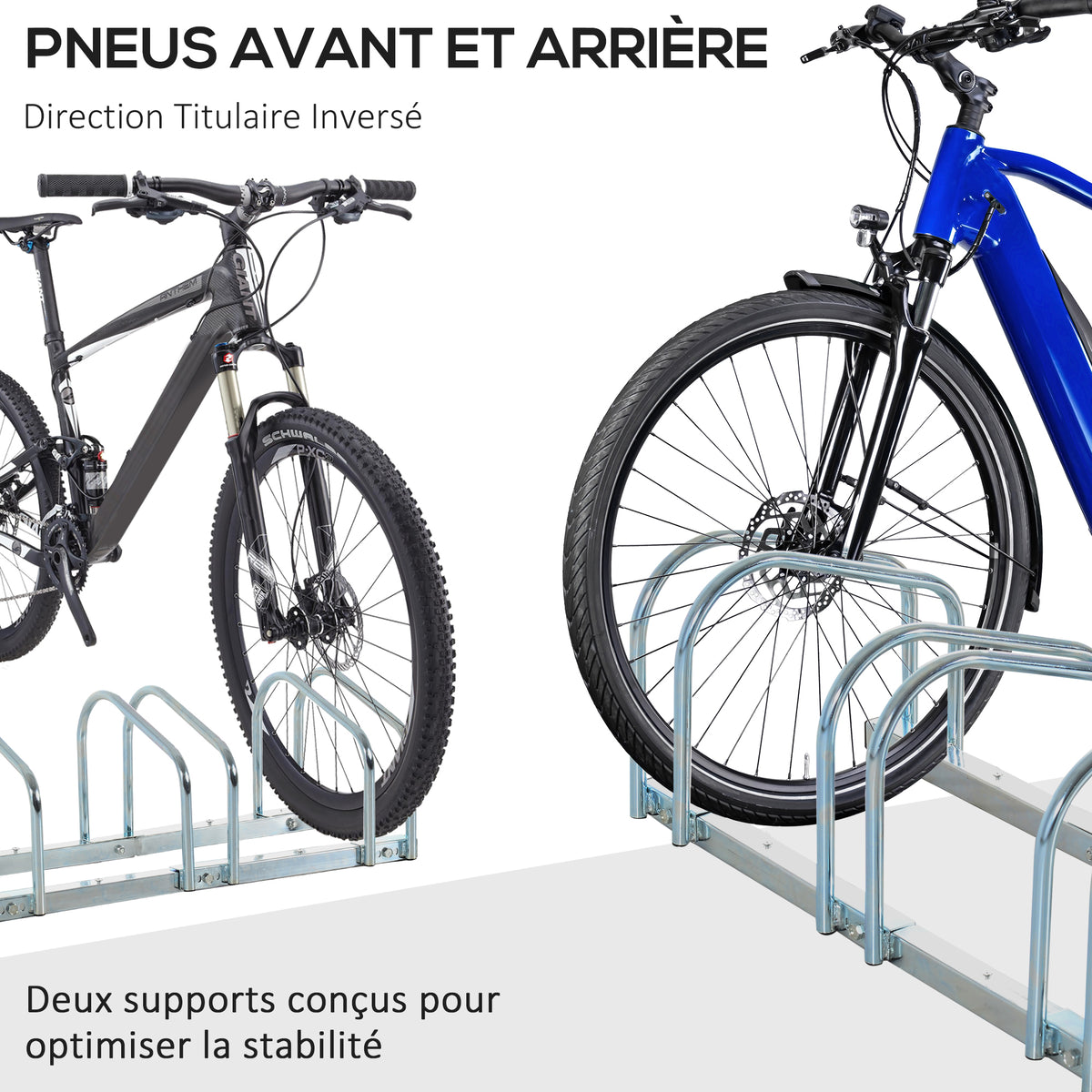 Râtelier 5 vélos range-vélos support de rangement pneu 65 mm sol ou mural pour VTT enfants BMX 145 x 33 x 27 cm acier argent-5