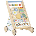 Trotteur Bebe en Bois, Chariot de Marche Bébé avec Centre d'Activités, Vitesse Réglable et 5 Blocs, dès 18 Mois, Naturel-0