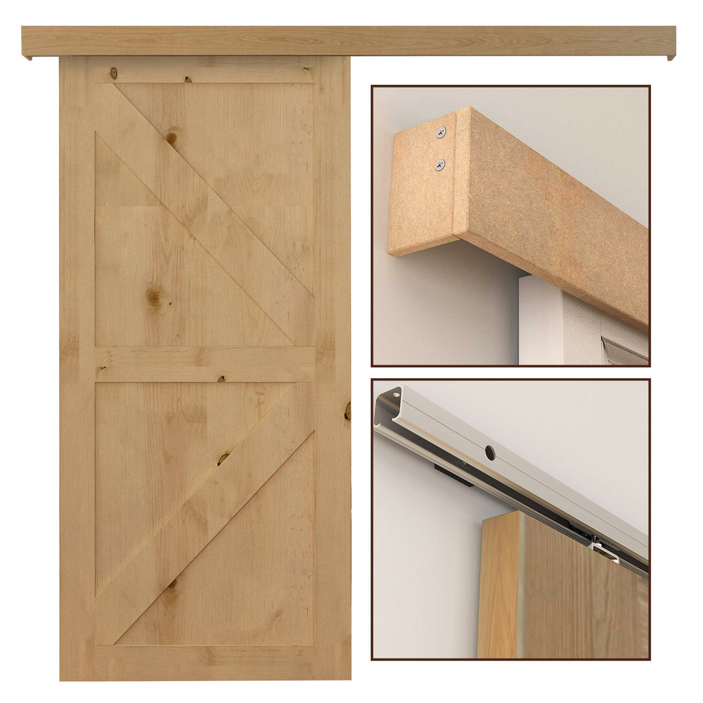 Kit Complet de Porte Coulissante en Bois, Quincaillerie Système Galandage pour Porte Épaisseur 35-45 mm, Charge Max. 75 kg, Rail, Roulettes, Vis, 200 x 3,05 cm, Brun-5
